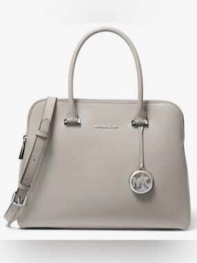 MICHAEL Michael Kors "Houston" 🩶PEARL GREY🩶 DOUBLE ZIP LEATHER SATCHEL🌟NWOT🌟